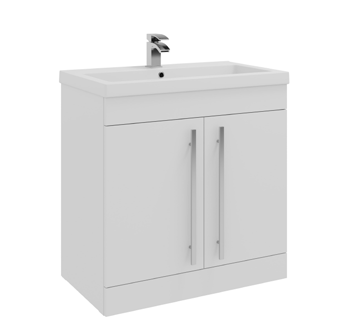 Furniture & Mirrors Purity 800mm F/S 2 Door Unit & Mid Depth Ceramic Basin – White Gloss H 855 X W 800 X D 450