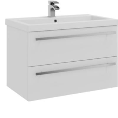 Furniture & Mirrors Purity 800mm Wall Mounted 2 Drawer Unit & Mid Depth Ceramic Basin – White Gloss H 500 X W 800 X D 450
