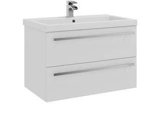 Furniture & Mirrors Purity 800mm Wall Mounted 2 Drawer Unit & Mid Depth Ceramic Basin – White Gloss H 500 X W 800 X D 450