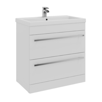 Furniture & Mirrors Purity 800mm Floor Standing 2 Drawer Unit & Mid Depth Ceramic Basin – White Gloss H 855 X W 800 X D 450