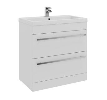 Furniture & Mirrors Purity 800mm Floor Standing 2 Drawer Unit & Mid Depth Ceramic Basin – White Gloss H 855 X W 800 X D 450