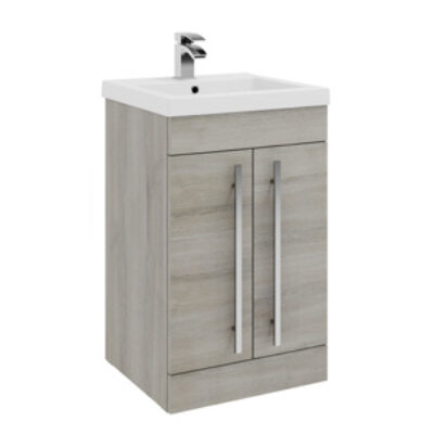 Furniture & Mirrors Purity 600mm Floor Standing 2 Door Unit & Mid Depth Ceramic Basin – Grey Ash H 855 X W 600 X D 450