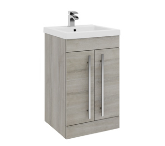 Furniture & Mirrors Purity 600mm Floor Standing 2 Door Unit & Mid Depth Ceramic Basin – Grey Ash H 855 X W 600 X D 450