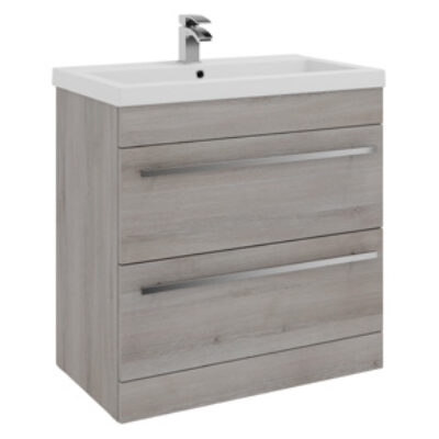 Furniture & Mirrors Purity 800mm Floor Standing 2 Drawer Unit & Mid Depth Ceramic Basin – Grey Ash H 855 X W 800 X D 450