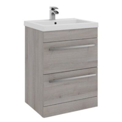 Furniture & Mirrors Purity 600mm Floor Standing 2 Drawer Unit & Mid Depth Ceramic Basin – Grey Ash H 855 X W 600 X D 450