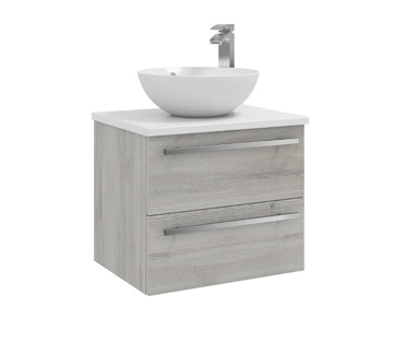 Furniture & Mirrors Purity 600mm Wall Mounted 2 Drawer Unit With Ceramic Worktop & Sit On Bowl – Grey Ash H 500 X W 600 X D 450 (Excluding Basin)