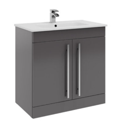 Furniture & Mirrors Purity 800mm Floor Standing 2 Door Unit & Ceramic Basin – Storm Grey Gloss H 855 X W 800 X D 450