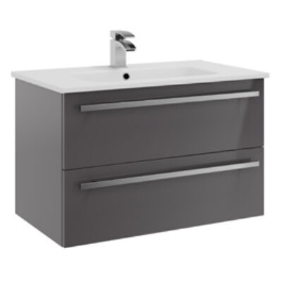 Furniture & Mirrors Purity 800mm Wall Mounted 2 Drawer Unit & Ceramic Basin – Storm Grey Gloss H 500 X W 800 X D 450