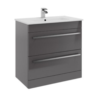 Furniture & Mirrors Purity 800mm Floor Standing 2 Drawer Unit & Ceramic Basin – Storm Grey Gloss H 855 X W 800 X D 450
