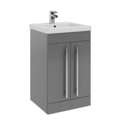 Furniture & Mirrors Purity 500mm Floor Standing 2 Door Unit & Ceramic Basin – Storm Grey Gloss H 855 X W 500 X D 390