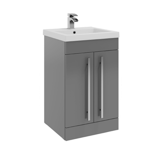 Furniture & Mirrors Purity 500mm Floor Standing 2 Door Unit & Ceramic Basin – Storm Grey Gloss H 855 X W 500 X D 390