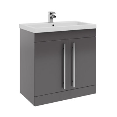 Furniture & Mirrors Purity 800mm Floor Standing 2 Door Unit & Mid Depth Ceramic Basin – Storm Grey Gloss H 855 X W 800 X D 450