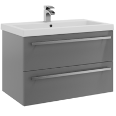 Furniture & Mirrors Purity 800mm Wall Mounted 2 Drawer Unit & Mid Depth Ceramic Basin – Storm Grey Gloss H 500 X W 800 X D 450