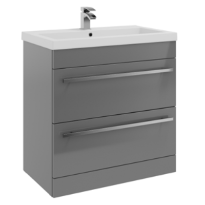 Furniture & Mirrors Purity 800mm Floor Standing 2 Drawer Unit & Mid Depth Ceramic Basin – Storm Grey Gloss H 855 X W 800 X D 450