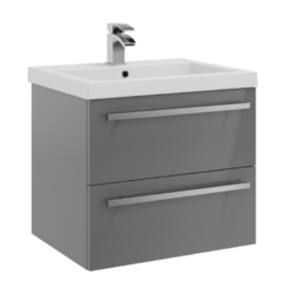 Furniture & Mirrors Purity 600mm Wall Mounted 2 Drawer Unit & Mid Depth Ceramic Basin – Storm Grey Gloss H 500 X W 600 X D 450