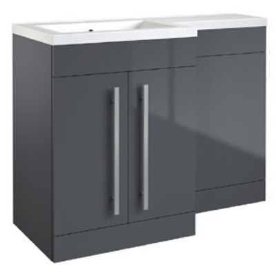 Furniture & Mirrors Matrix Matrix 2 Door L-Shaped Furniture Pack 1100mm Storm Grey Gloss – Includes Cistern