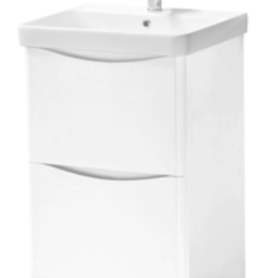 Furniture & Mirrors Arc 500mm Floor Standing 2 Drawer Unit & Ceramic Basin – White Gloss H 840 X W 500 X D 460