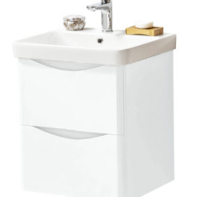 Furniture & Mirrors Arc 500mm Wall Mounted 2 Drawer Unit & Ceramic Basin – White Gloss H 600 X W 500 X D 460