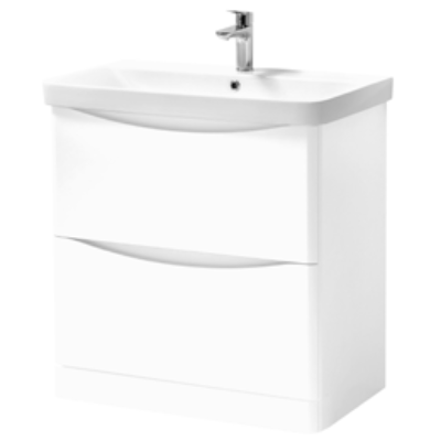 Furniture & Mirrors Arc 800mm Floor Standing 2 Drawer Unit & Ceramic Basin – White Gloss H 840 X W 800 X D 460