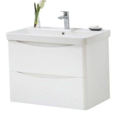 Furniture & Mirrors Arc 800mm Wall Mounted 2 Drawer Unit & Ceramic Basin – White Gloss H 600 X W 800 X D 460