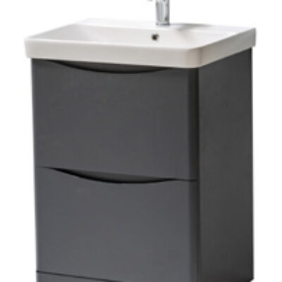 Furniture & Mirrors Arc 500mm Floor Standing 2 Drawer Unit & Ceramic Basin – Matt Graphite H 840 X W 500 X D 460