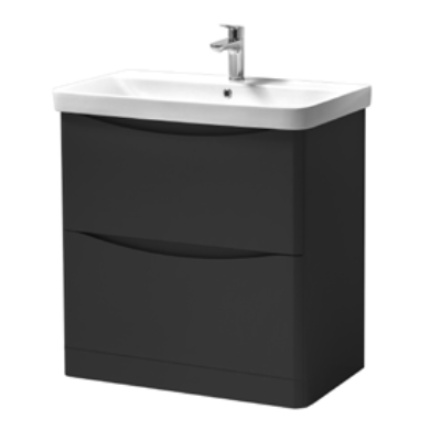 Furniture & Mirrors Arc 600mm Floor Standing 2 Drawer Unit & Ceramic Basin – Matt Graphite H 840 X W 600 X D 460