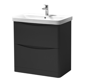 Furniture & Mirrors Arc 600mm Floor Standing 2 Drawer Unit & Ceramic Basin – Matt Graphite H 840 X W 600 X D 460