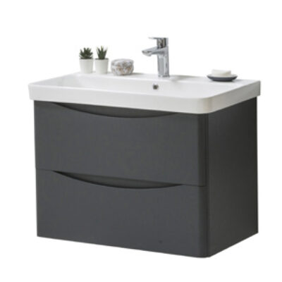 Furniture & Mirrors Arc 800mm Wall Mounted 2 Drawer Unit & Ceramic Basin – Matt Graphite H 600 X W 800 X D 460